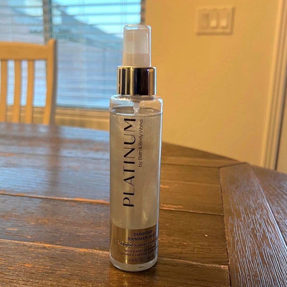 4 TJ Maxx Perfume Finds I Actually Own: Honest His & Hers Review Bath & Body Works Platinum Diamond Shimmer Mist bottle