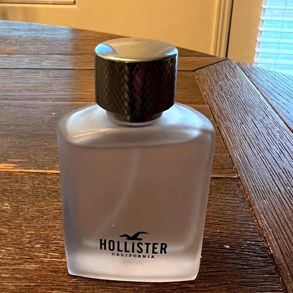 4 TJ Maxx Perfume Finds I Actually Own: Honest His & Hers Review Hollister California cologne, frosted bottle with black cap