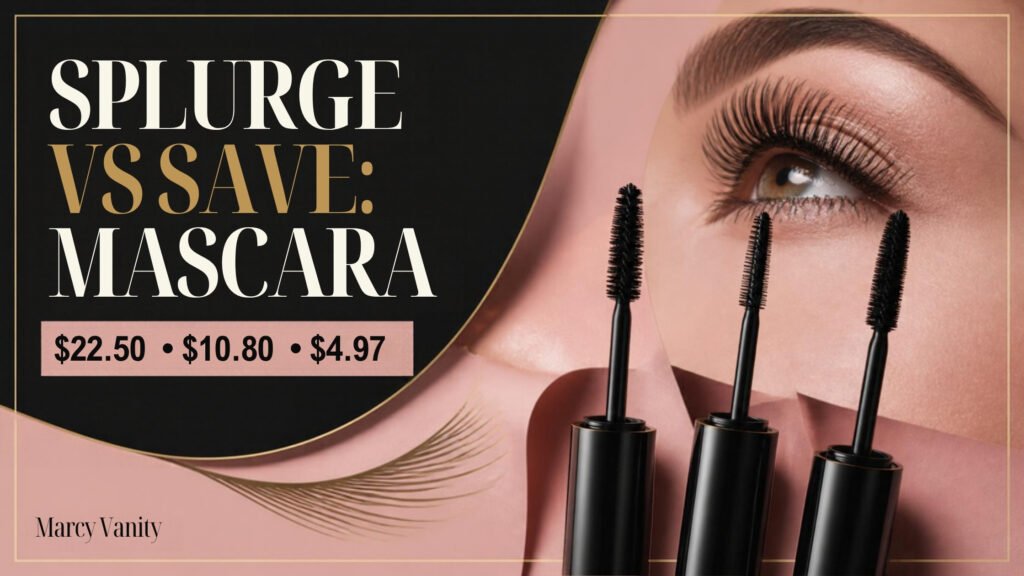 Mascara splurge vs save: Lancôme Lash Idôle $22.50, Maybelline Sky High $10.80, essence Lash Princess $4.97